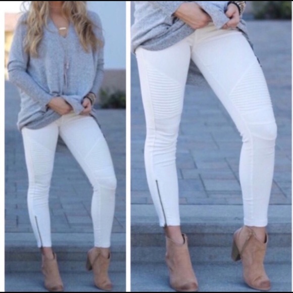 Pants - LAST ONE! SALE!! White Moto Jeggings